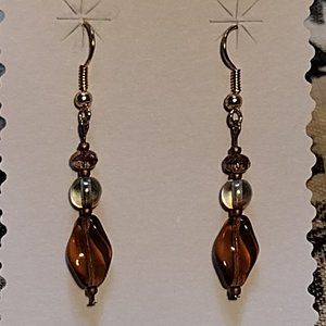 🖐 Amber Glass Bead Wire Earrings